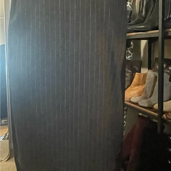 Charcoal gray pinstripe pencil skirt maxi with black side panels and border. - Picture 2 of 14